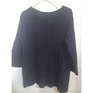 Talbots‎ Womens 1x Navy Blue Crewneck Sweater Cable Knit